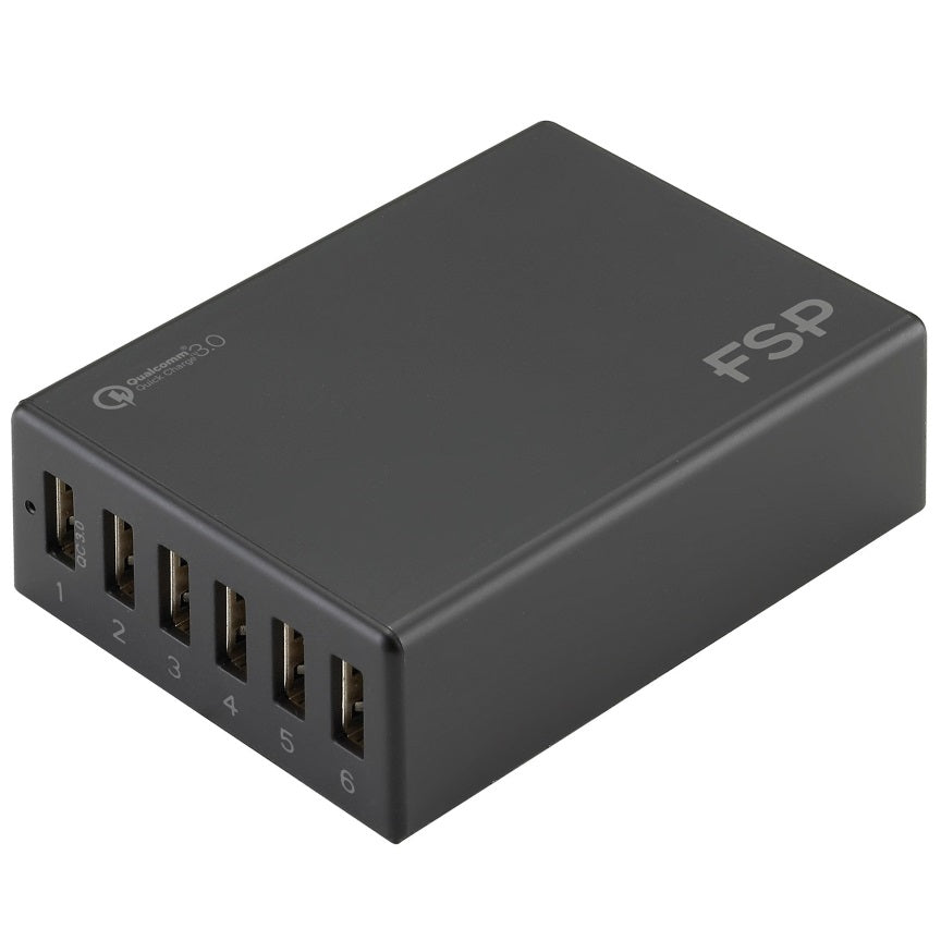 FSP Amport 62 6 ports USB 62W QC 3.0 Black Quick Charger -  Charge up to 6 mobile devices/1x Qualcomm Quick Charge QC3.0 Fast Charge(LS) FSP