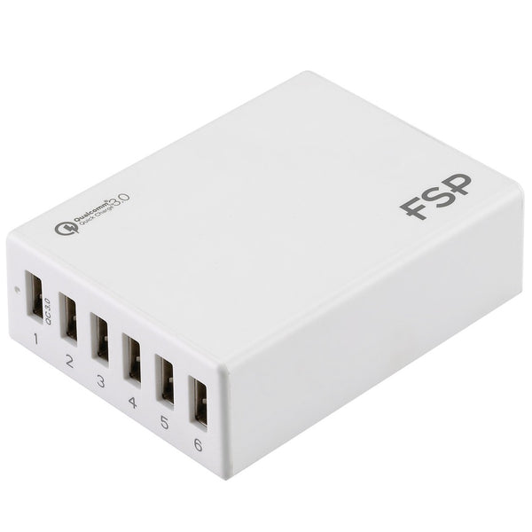FSP Amport 62 6 ports USB 62W QC 3.0 White Quick Charger - Charge up to 6 mobile devices/1x Qualcomm Quick Charge QC3.0 Fast Charge(LS) FSP