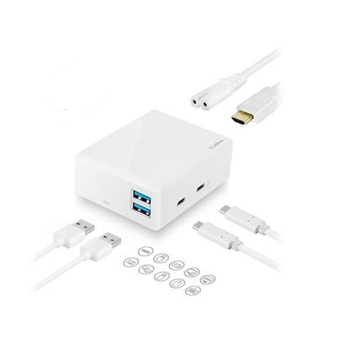 MBEAT  Cubix portable USB-C Docking Station with Built-in Power (White Colour) -  USB-C  2.0  20V/45W Direct Output (5Gps)/2x USB 3.0/1x USB-C/1x HDM MBEAT