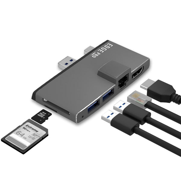 MBEAT  Edge Pro Multifunction USB- C Hub for Microsoft Surface Pro 5/6  Metal Grey (HDMI, LAN, USB 3.0 Hub, Card Reader) MBEAT