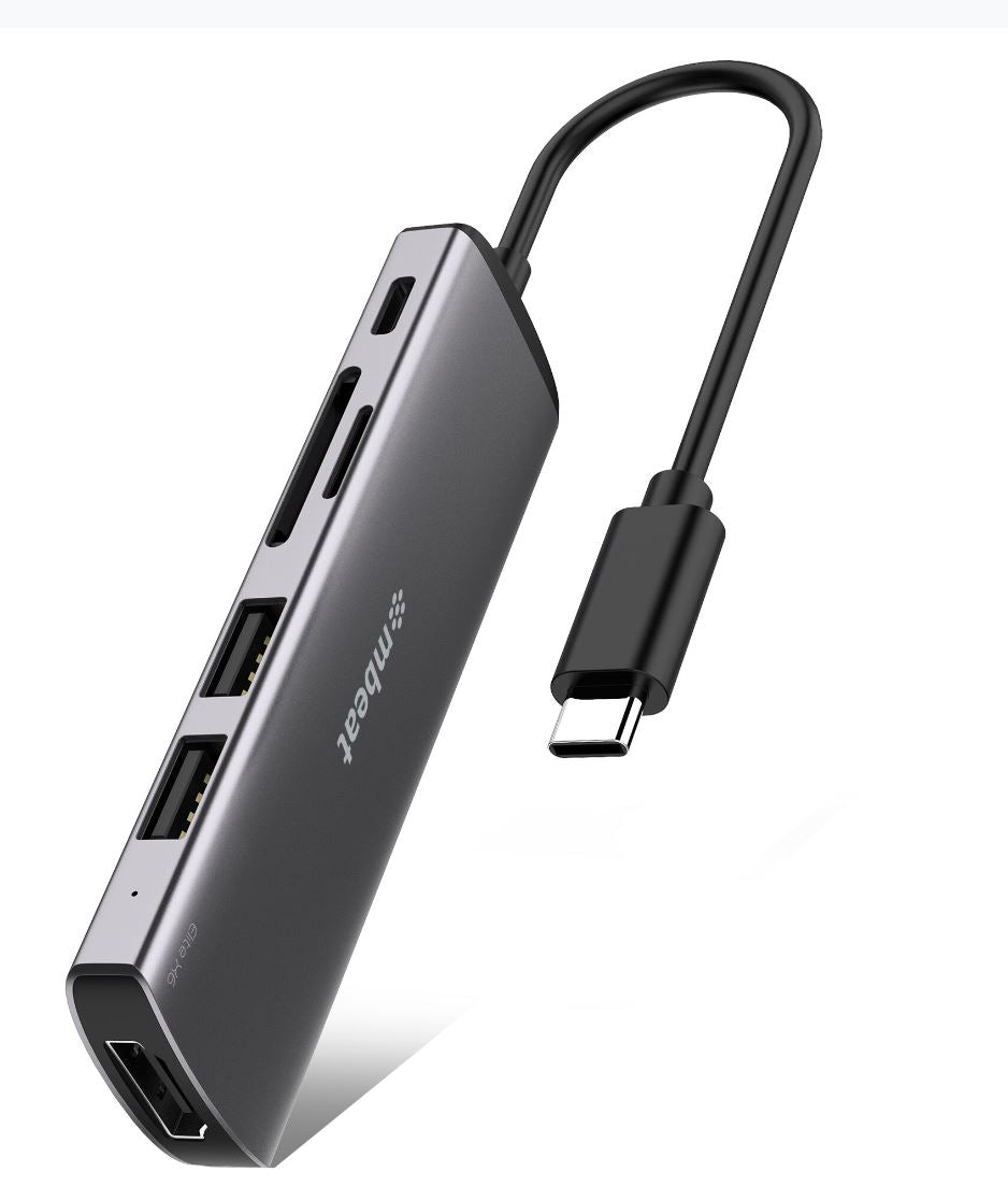 MBEAT  Elite X6 6-in-1 Multifunction USB-C Hub - 1x USB-C PD Power 60W (5V~20V/3A), 1x HDMI 1.4b  4K/30Hz, 2x USB 3.0, 1x MicroSD Card Reader MBEAT