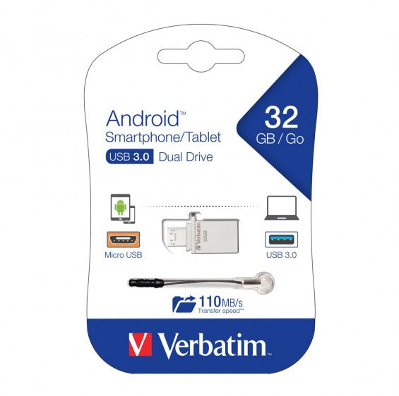 VERBATIM Store'n'Go OTG Micro USB 3.0 Drive 32GB Android Smartphone/Tablet Dual USB(LS) VERBATIM