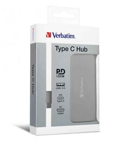 VERBATIM USB-C  Hub - 1x HDMI, 2x USB3.0 - Grey VERBATIM