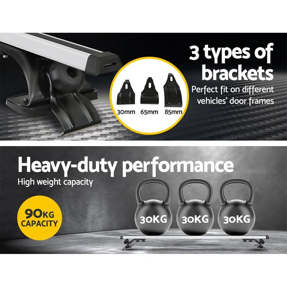 Universal Car Roof Rack 1450mm Cross Bars Aluminium Silver Adjustable Brackets Carrier 90kg Deals499