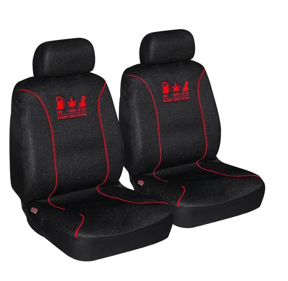 Universal 60/25 Airbag Front Seat Cover Nobody Rides For Free - Red Deals499