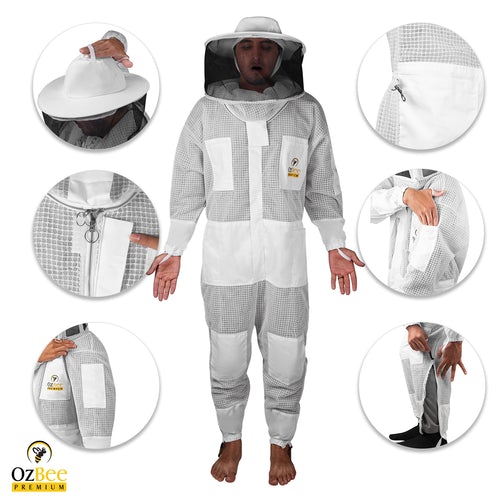 OZBee Premium Full Suit 3 Layer Mesh Ultra Cool Ventilated Round Head Beekeeping Protective Gear Size  S Deals499