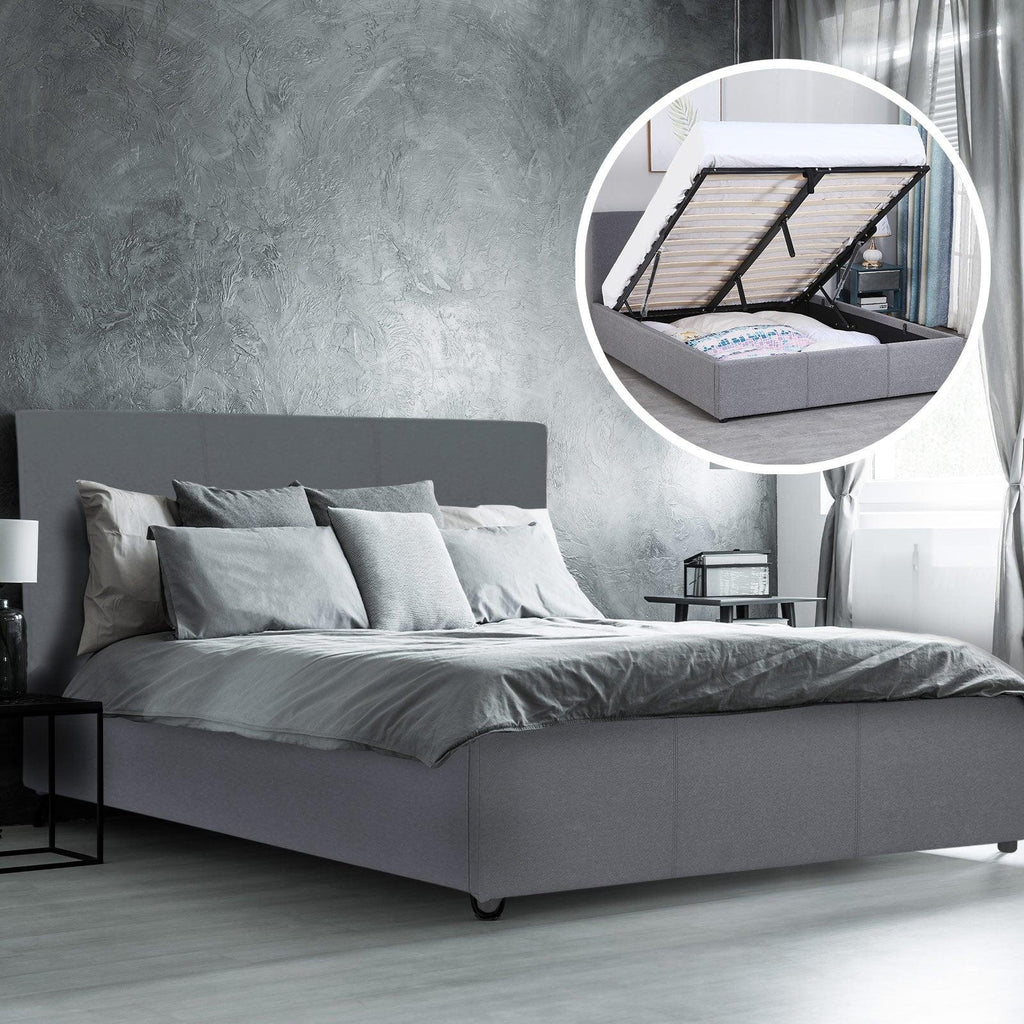 Milano Luxury Gas Lift Bed Frame Base And Headboard With Storage All Sizes Grey Queen Deals499