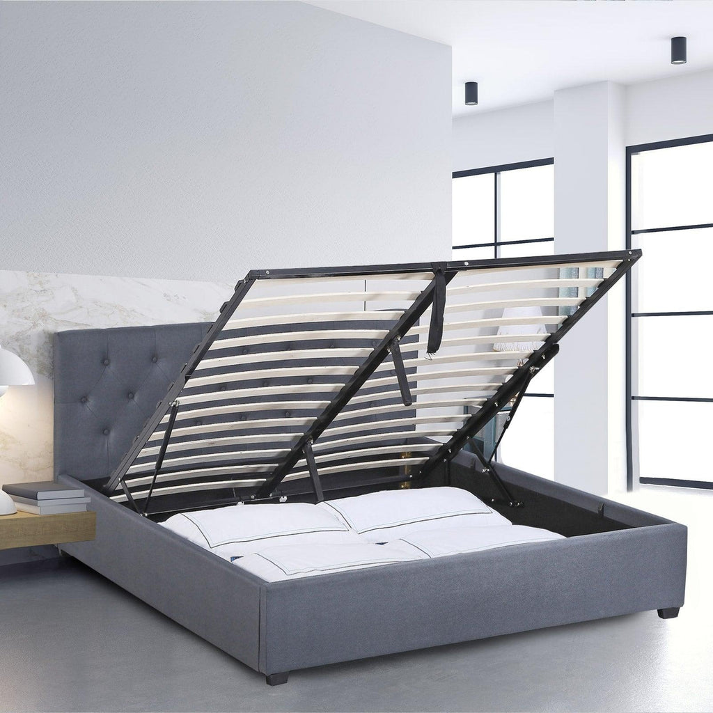 Milano Capri Luxury Gas Lift Bed Frame Base And Headboard With Storage All Sizes Grey Single Deals499
