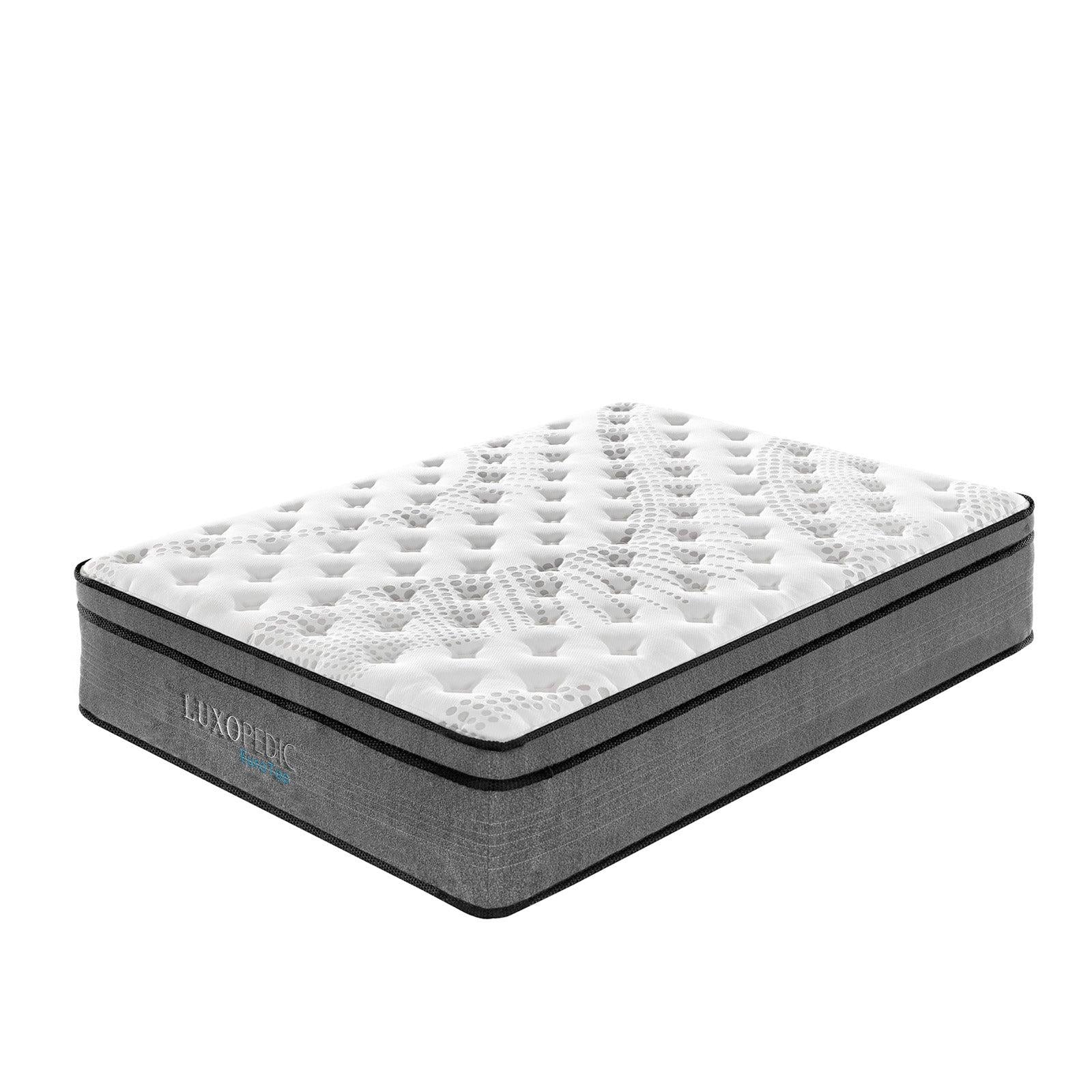 Luxopedic Pocket Spring Mattress 5 Zone 32CM Euro Top Memory Foam Medium Firm White, Grey Double Deals499