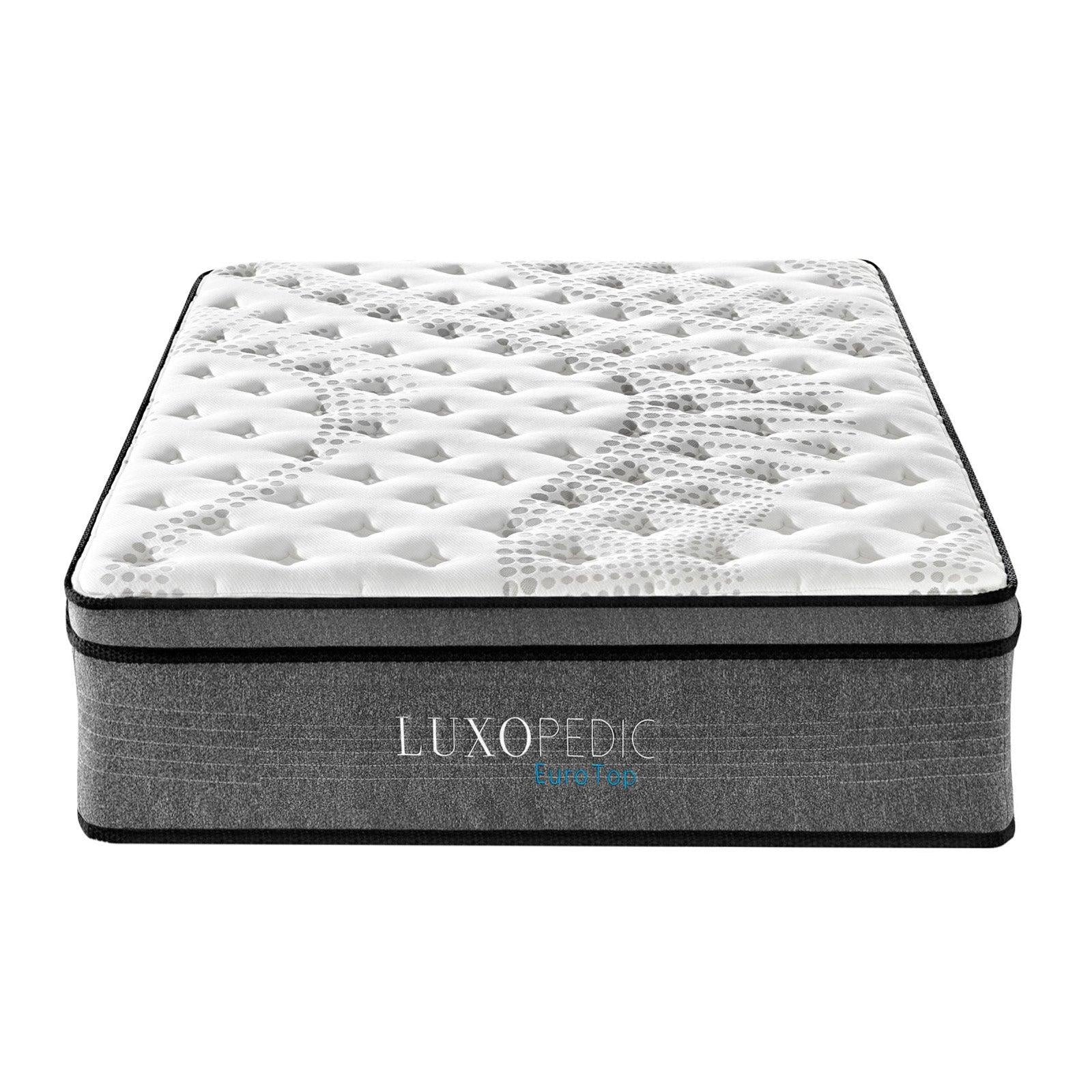 Luxopedic Pocket Spring Mattress 5 Zone 32CM Euro Top Memory Foam Medium Firm White, Grey Double Deals499
