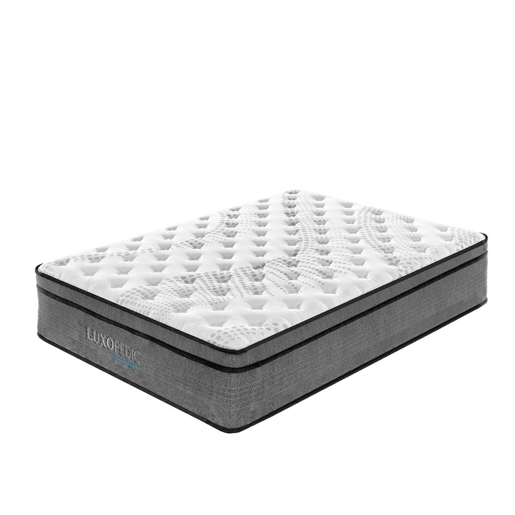 Luxopedic Pocket Spring Mattress 5 Zone 32CM Euro Top Memory Foam Medium Firm White, Grey King Single Deals499