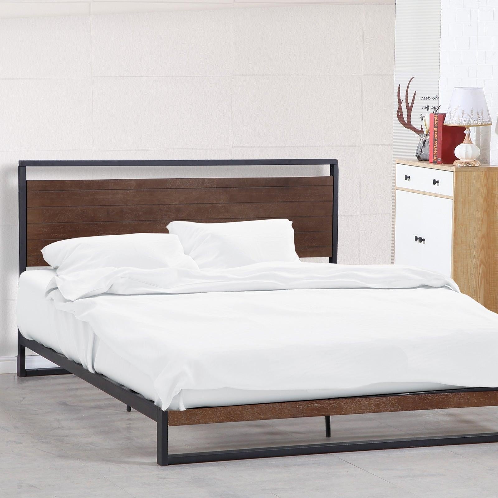 Milano Decor Azure Bed Frame With Headboard Black Wood Steel Platform Double Deals499