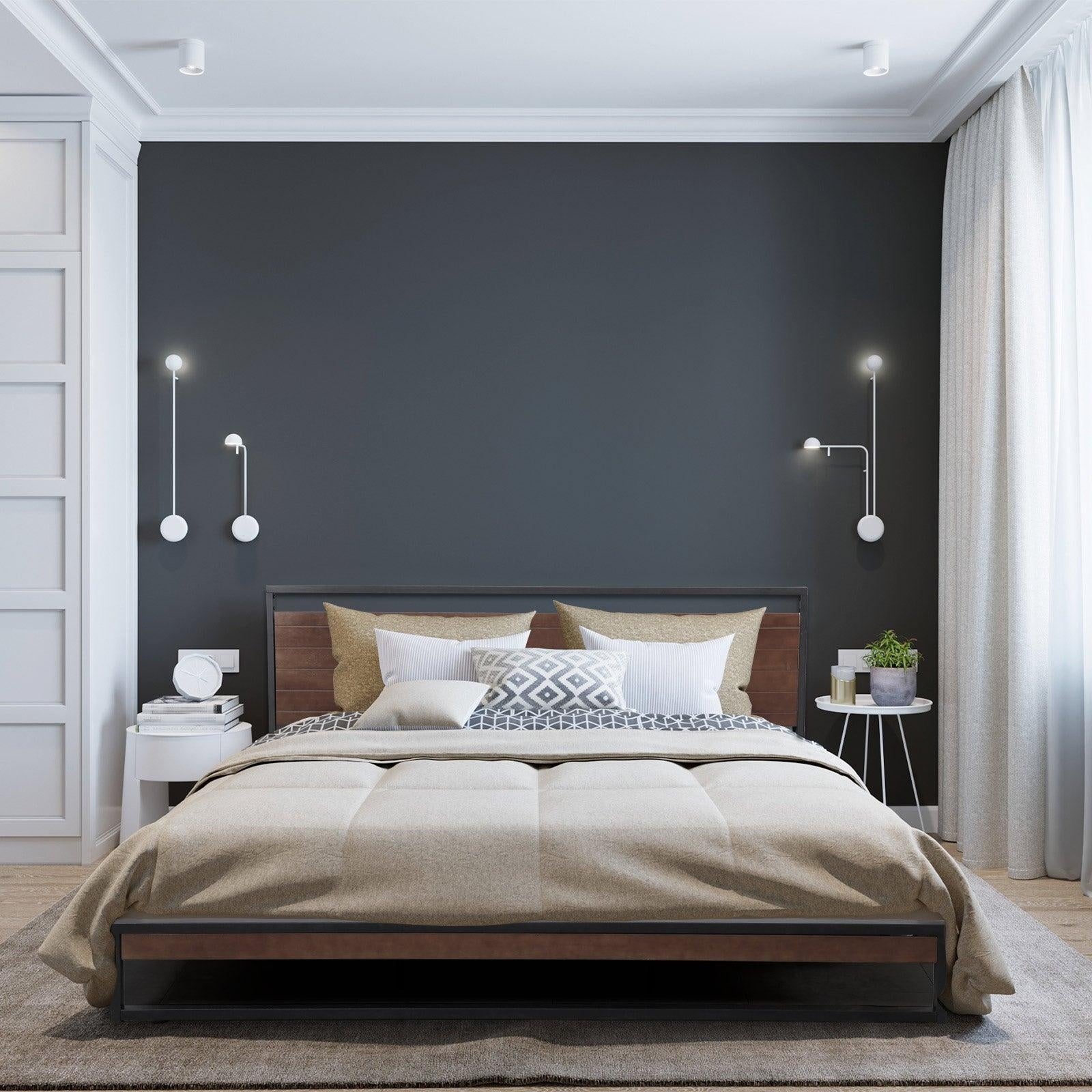 Milano Decor Azure Bed Frame With Headboard Black Wood Steel Platform Double Deals499