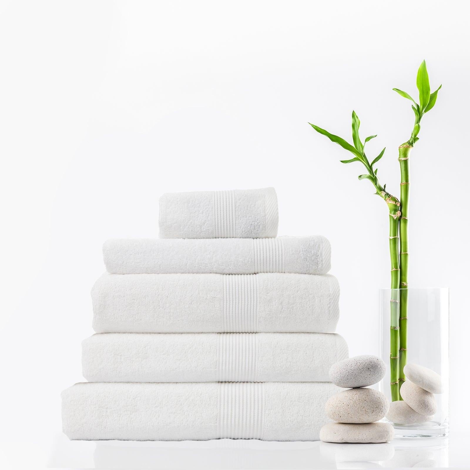 Royal Comfort 5 Piece Cotton Bamboo Towel Set 450GSM Luxurious Absorbent Plush White Deals499