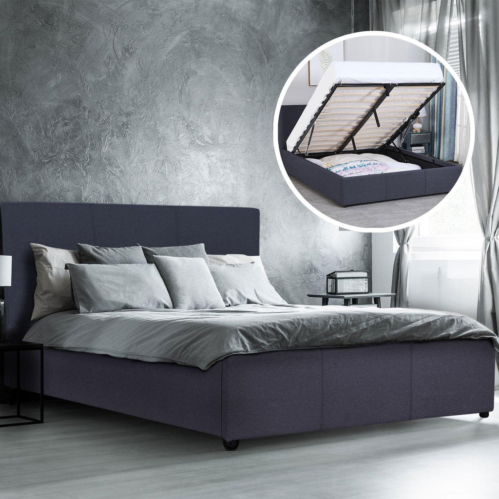 Milano Luxury Gas Lift Bed Frame Base And Headboard With Storage All Sizes Charcoal Queen Deals499