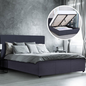 Milano Luxury Gas Lift Bed Frame Base And Headboard With Storage All Sizes Charcoal Queen Deals499
