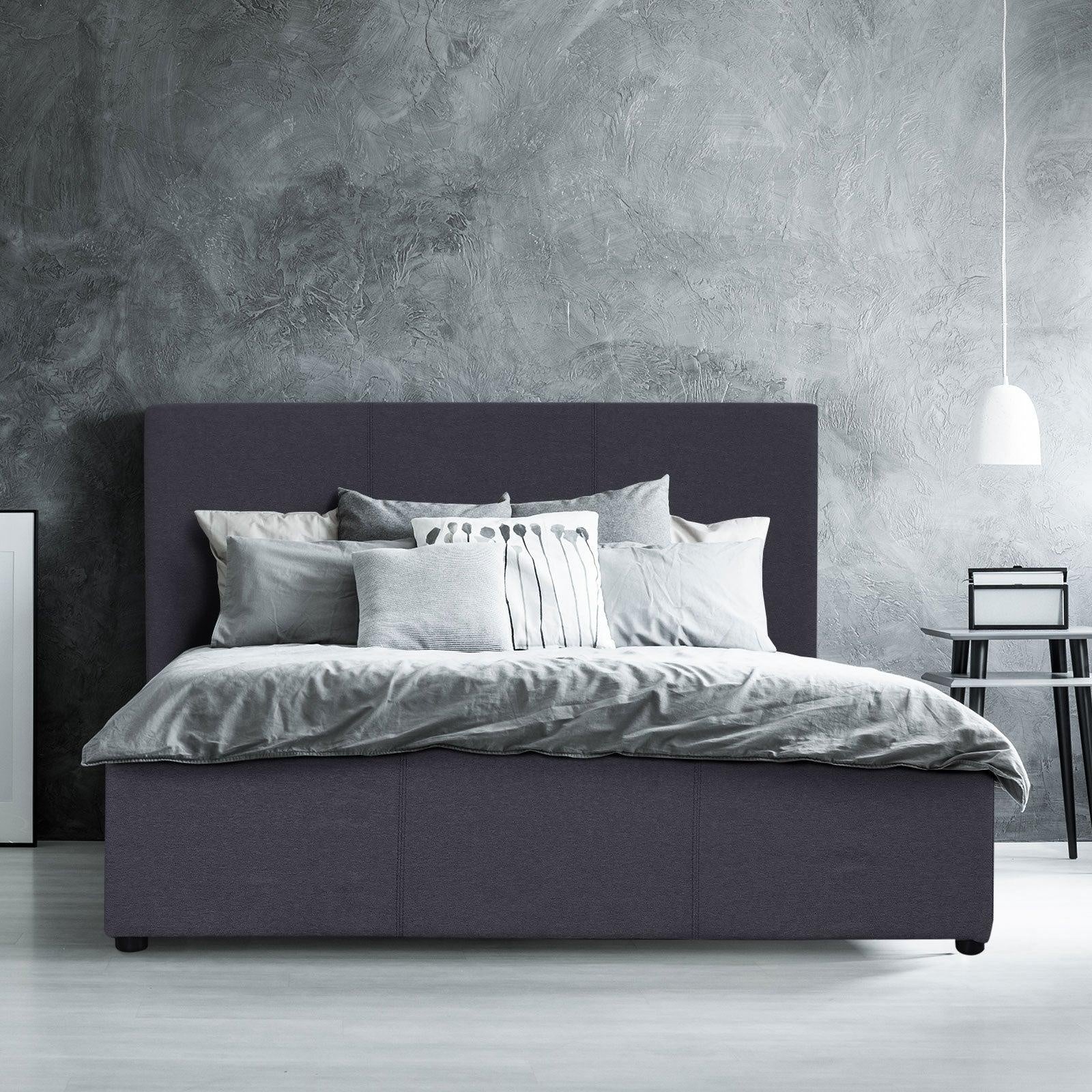 Milano Luxury Gas Lift Bed Frame Base And Headboard With Storage All Sizes Charcoal Queen Deals499