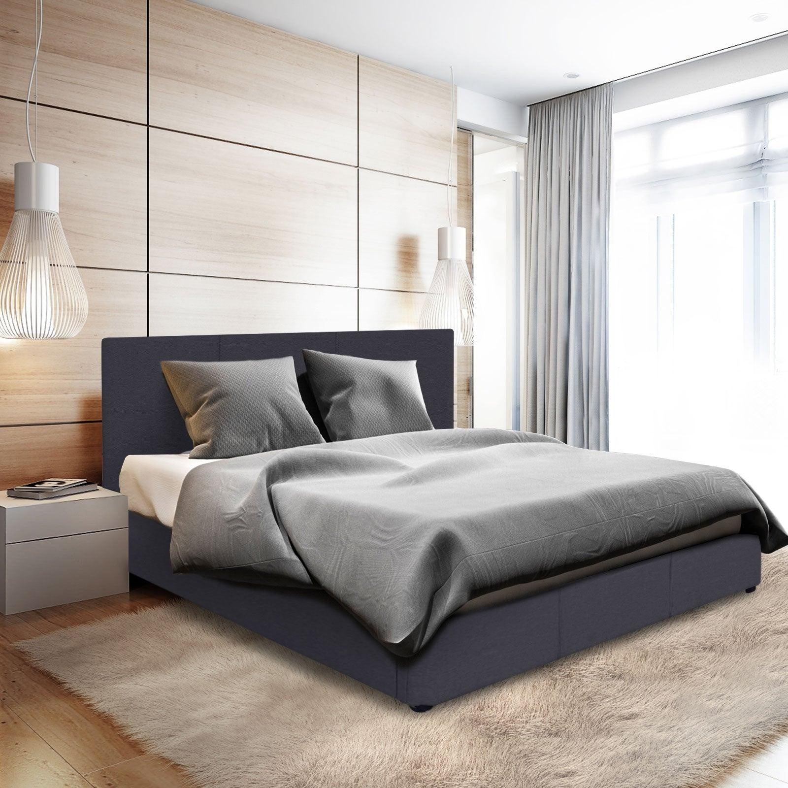 Milano Luxury Gas Lift Bed Frame Base And Headboard With Storage All Sizes Charcoal Queen Deals499