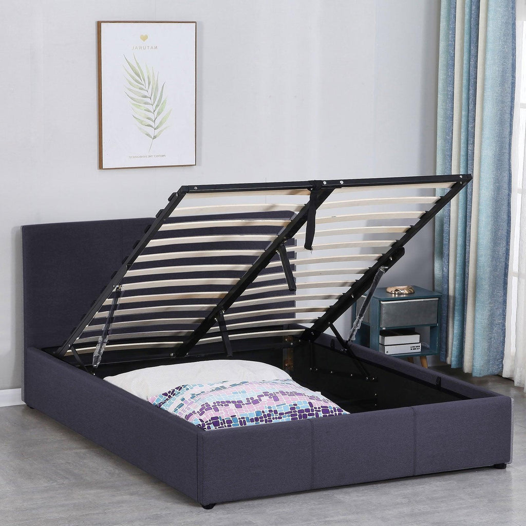 Milano Luxury Gas Lift Bed Frame Base And Headboard With Storage All Sizes Charcoal Queen Deals499