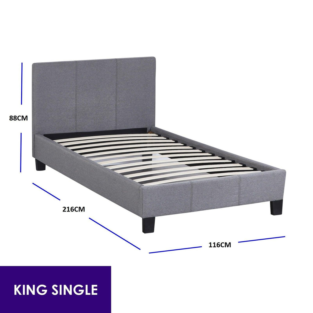 Milano Sienna Luxury Bed Frame Base And Headboard Solid Wood Padded Linen Fabric Grey King Single Deals499