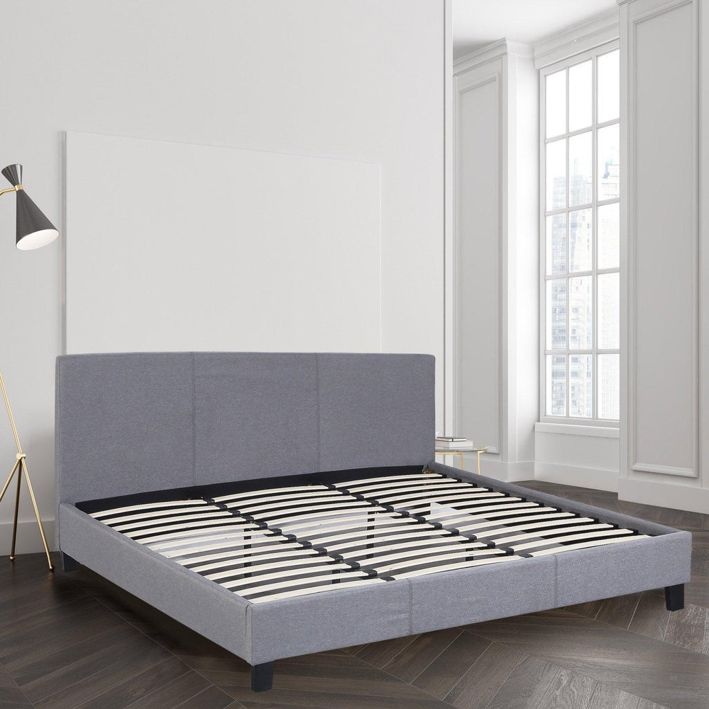 Milano Sienna Luxury Bed Frame Base And Headboard Solid Wood Padded Linen Fabric Grey Queen Deals499