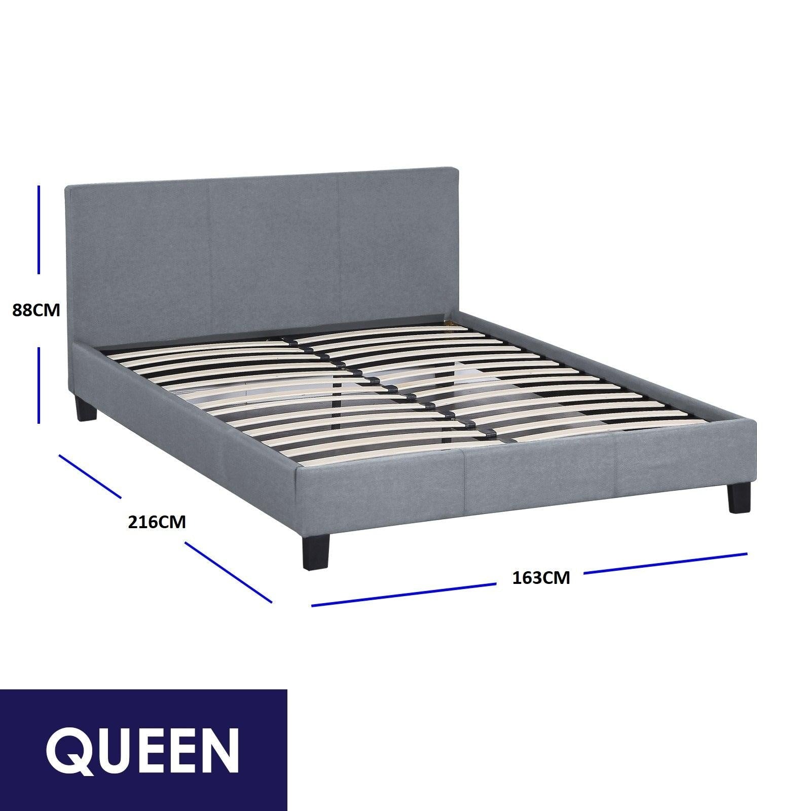 Milano Sienna Luxury Bed Frame Base And Headboard Solid Wood Padded Linen Fabric Grey Queen Deals499