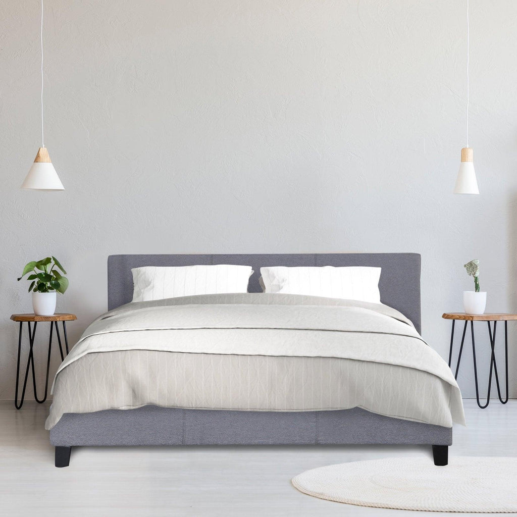 Milano Sienna Luxury Bed Frame Base And Headboard Solid Wood Padded Linen Fabric Grey Queen Deals499