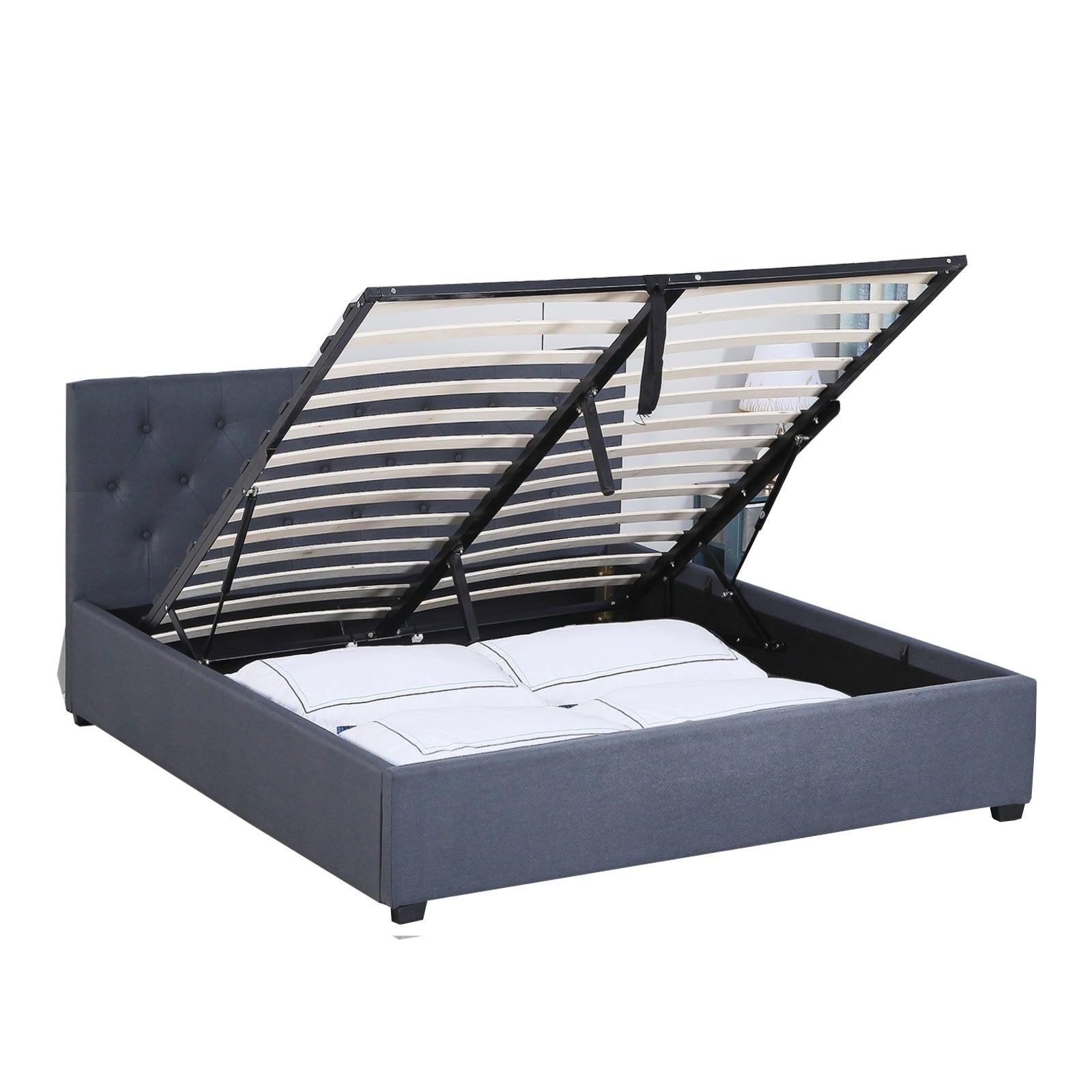 Milano Capri Luxury Gas Lift Bed Frame Base And Headboard With Storage All Sizes Charcoal Single Deals499