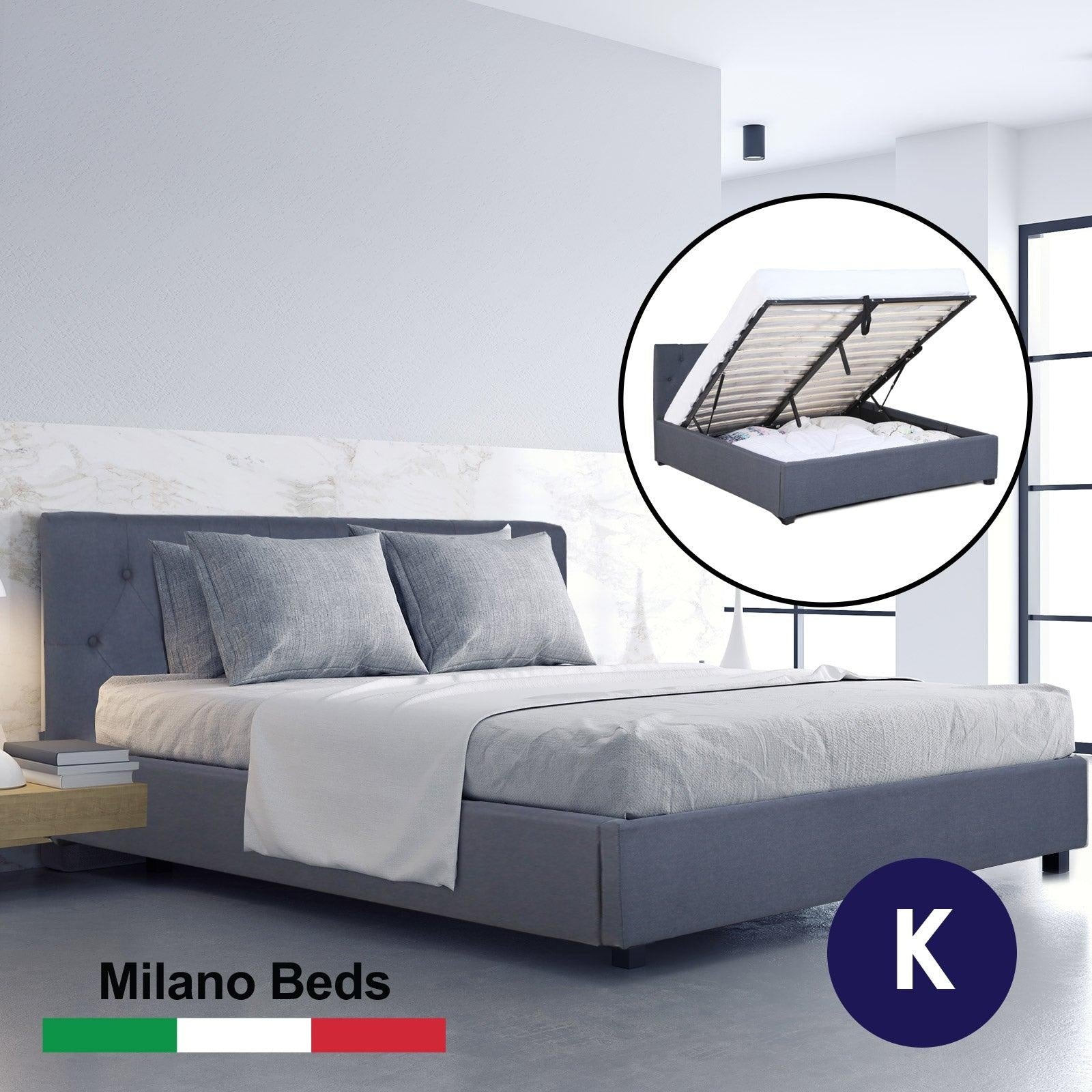 Milano Capri Luxury Gas Lift Bed Frame Base And Headboard With Storage All Sizes Charcoal King Deals499
