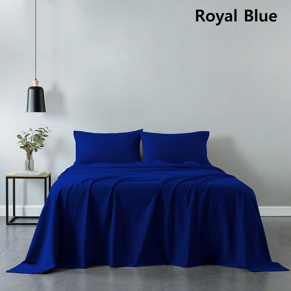 Royal Comfort Vintage Washed 100% Cotton Sheet Set Fitted Flat Sheet Pillowcases Single Royal Blue Deals499