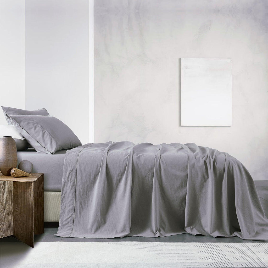 Royal Comfort Vintage Washed 100% Cotton Sheet Set Fitted Flat Sheet Pillowcases Queen Grey Deals499