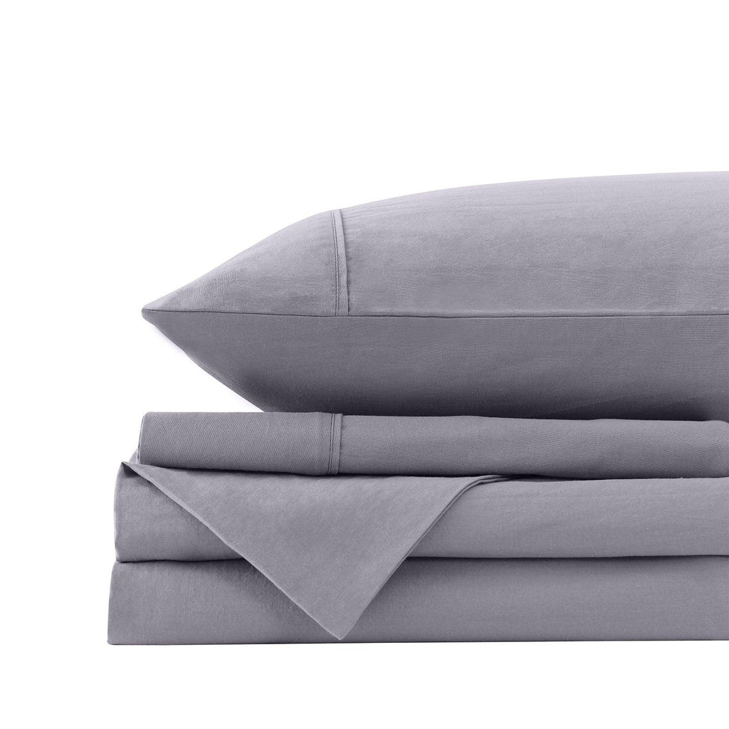 Royal Comfort Vintage Washed 100% Cotton Sheet Set Fitted Flat Sheet Pillowcases Queen Grey Deals499