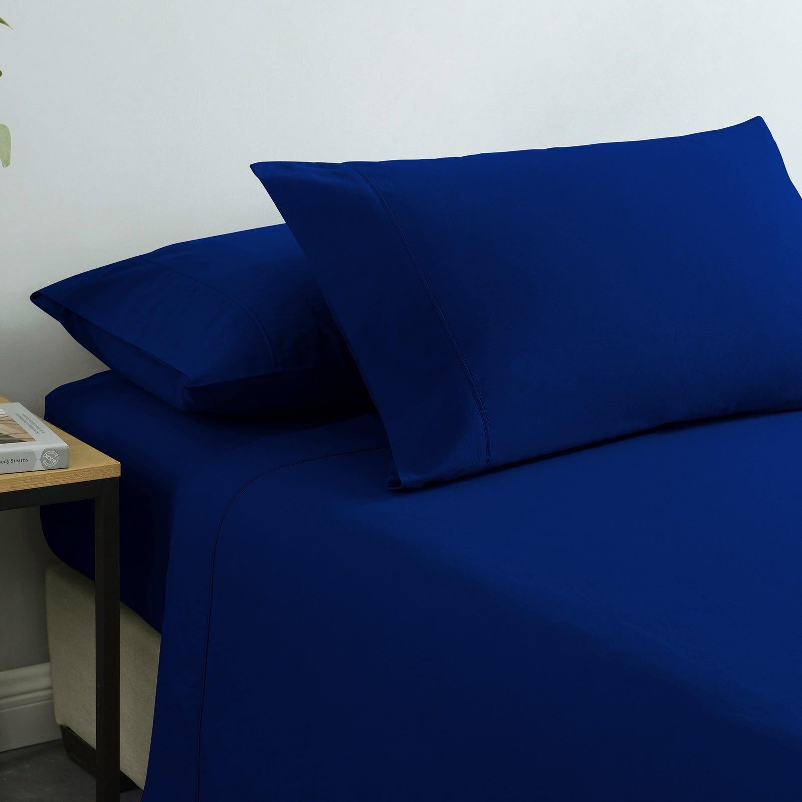 Royal Comfort Vintage Washed 100% Cotton Sheet Set Fitted Flat Sheet Pillowcases King Royal Blue Deals499