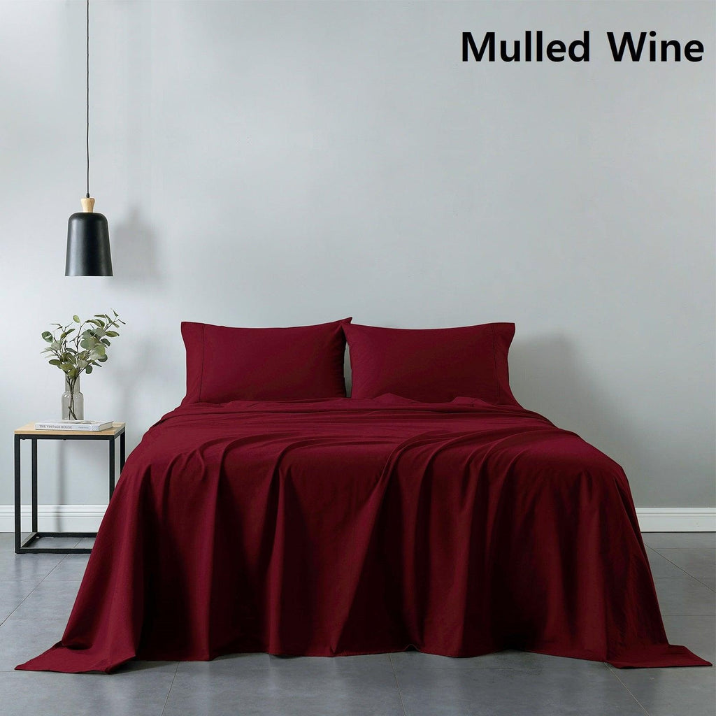Royal Comfort Vintage Washed 100% Cotton Sheet Set Fitted Flat Sheet Pillowcases King Mulled Wine Deals499