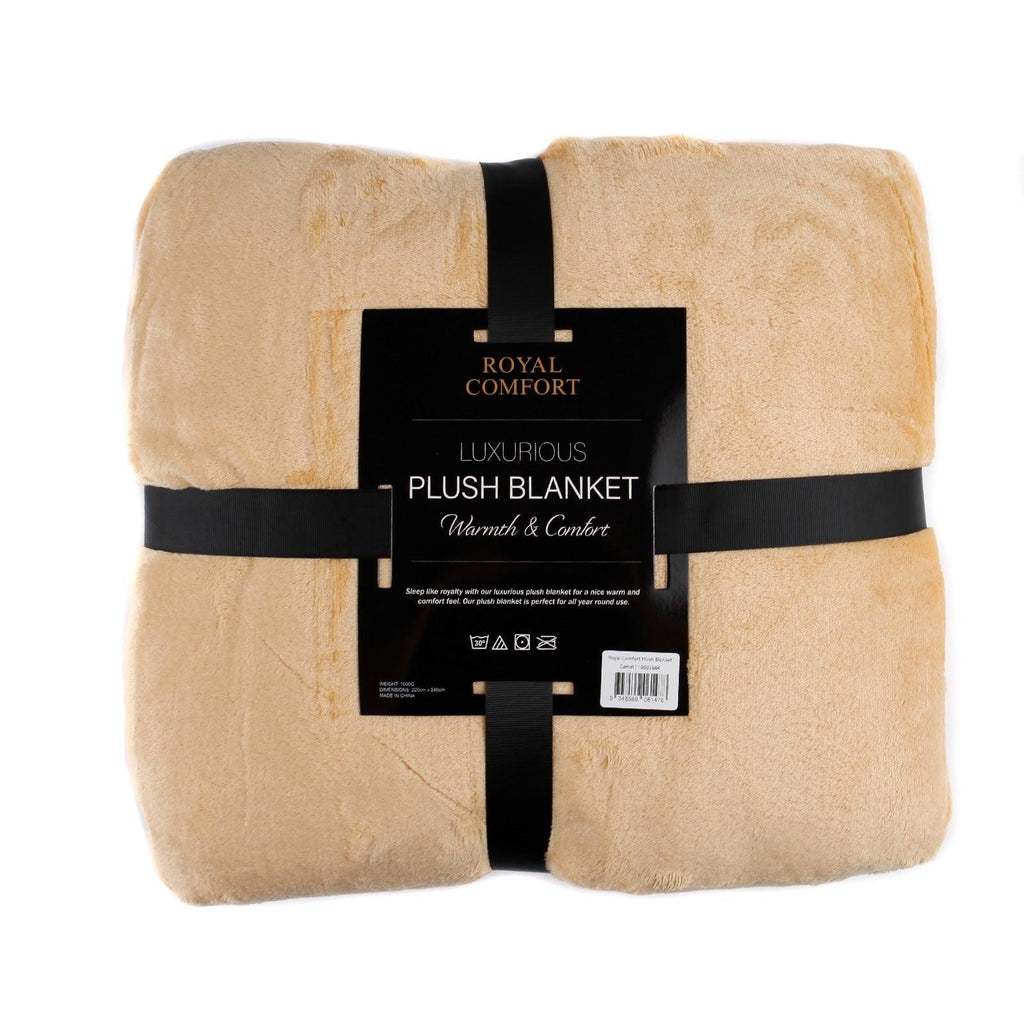 Royal Comfort Plush Blanket Throw Warm Soft Super Soft Large 220cm x 240cm  Camel Deals499