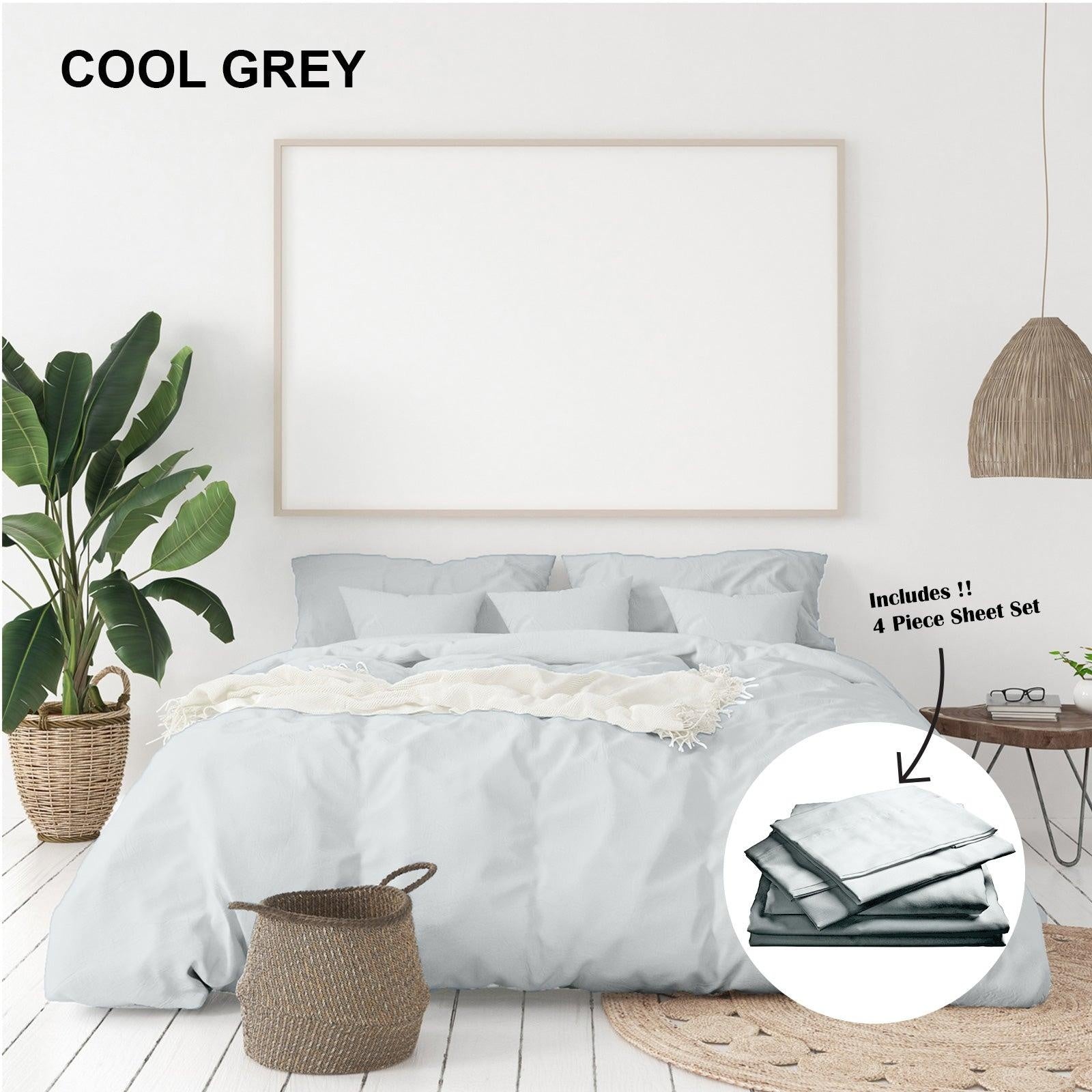 Royal Comfort 1000 Thread Count Bamboo Cotton Sheet and Quilt Cover Complete Set King Cool Grey Deals499