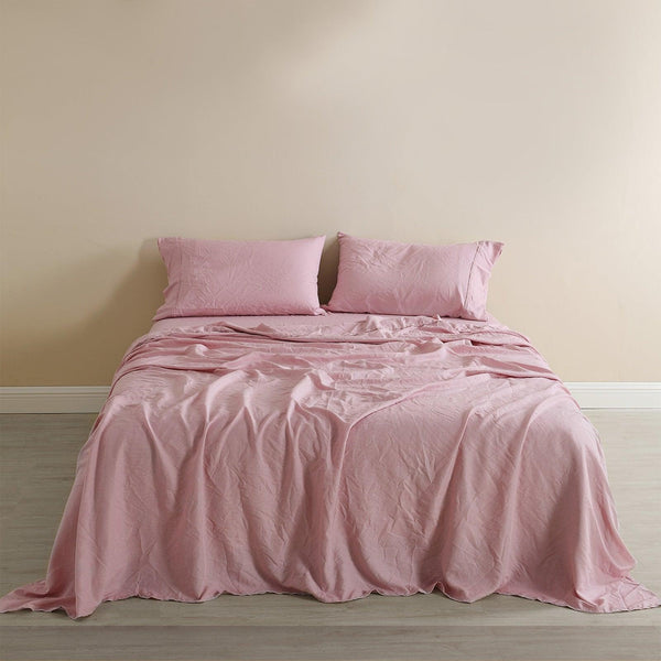 Royal Comfort Flax Linen Blend Sheet Set Bedding Luxury Breathable Ultra Soft Mauve Queen Deals499
