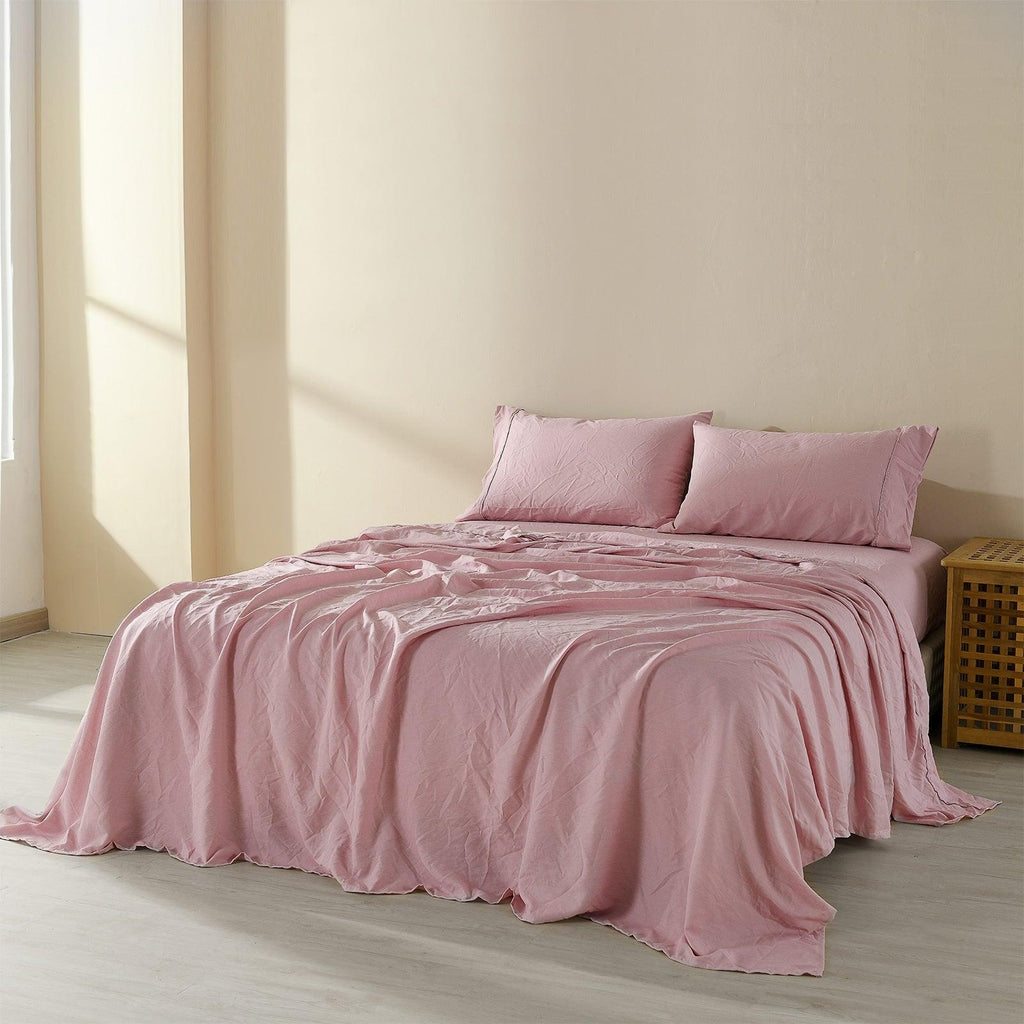 Royal Comfort Flax Linen Blend Sheet Set Bedding Luxury Breathable Ultra Soft Mauve Queen Deals499