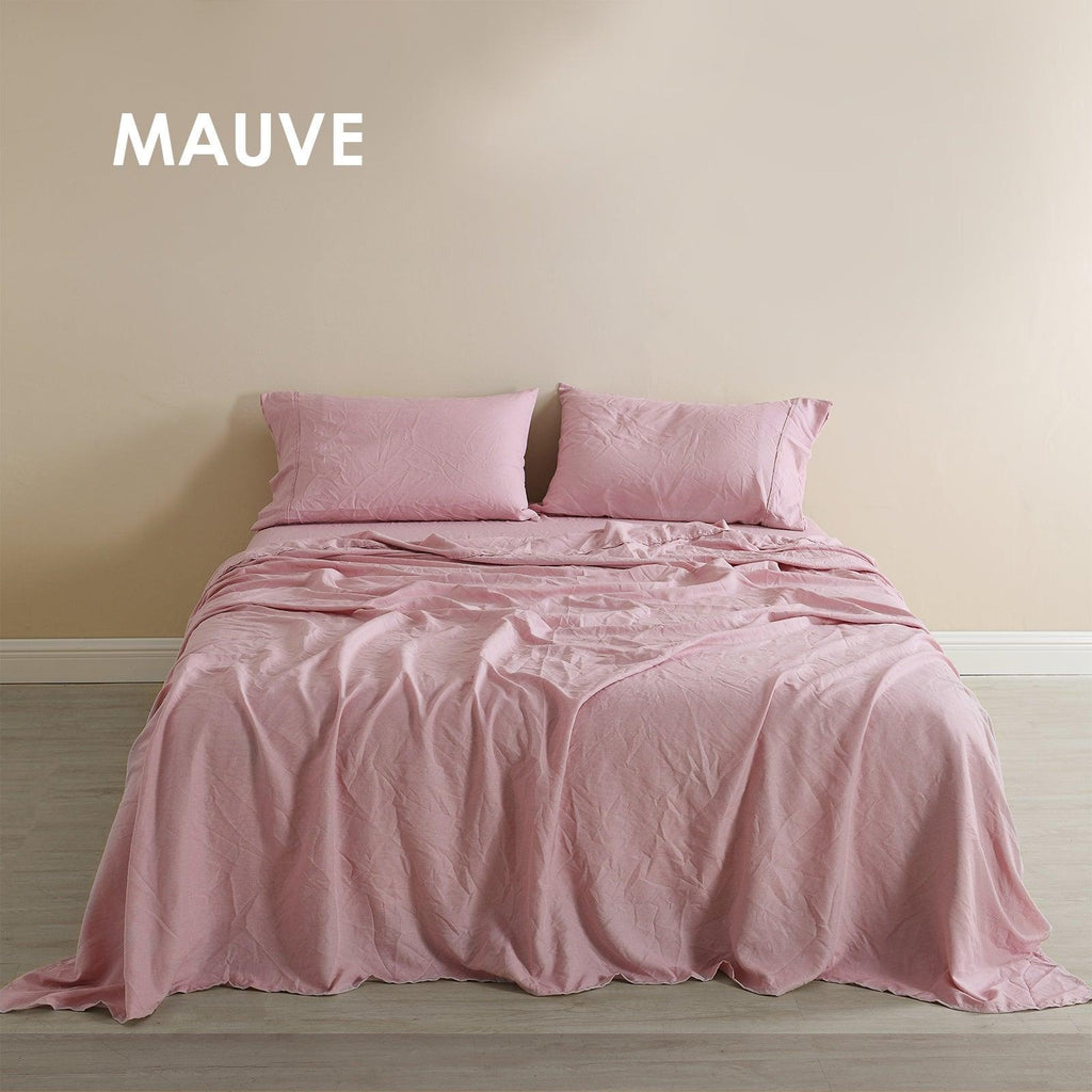 Royal Comfort Flax Linen Blend Sheet Set Bedding Luxury Breathable Ultra Soft Mauve Queen Deals499