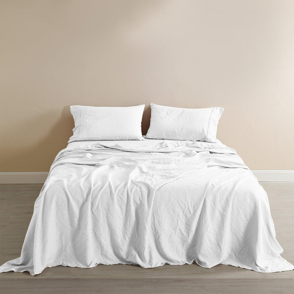 Royal Comfort Flax Linen Blend Sheet Set Bedding Luxury Breathable Ultra Soft White King Deals499