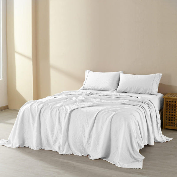 Royal Comfort Flax Linen Blend Sheet Set Bedding Luxury Breathable Ultra Soft White King Deals499