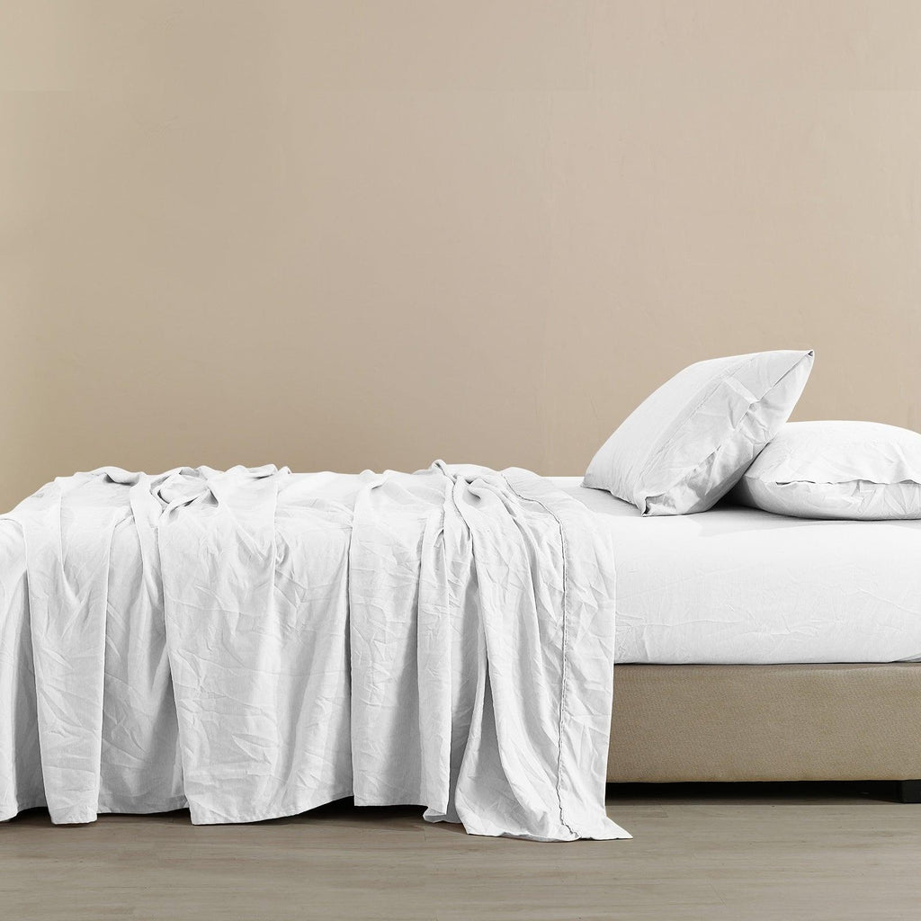 Royal Comfort Flax Linen Blend Sheet Set Bedding Luxury Breathable Ultra Soft White King Deals499