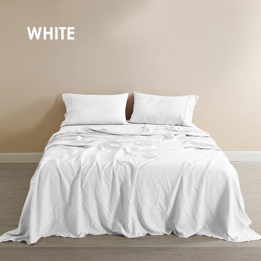Royal Comfort Flax Linen Blend Sheet Set Bedding Luxury Breathable Ultra Soft White King Deals499