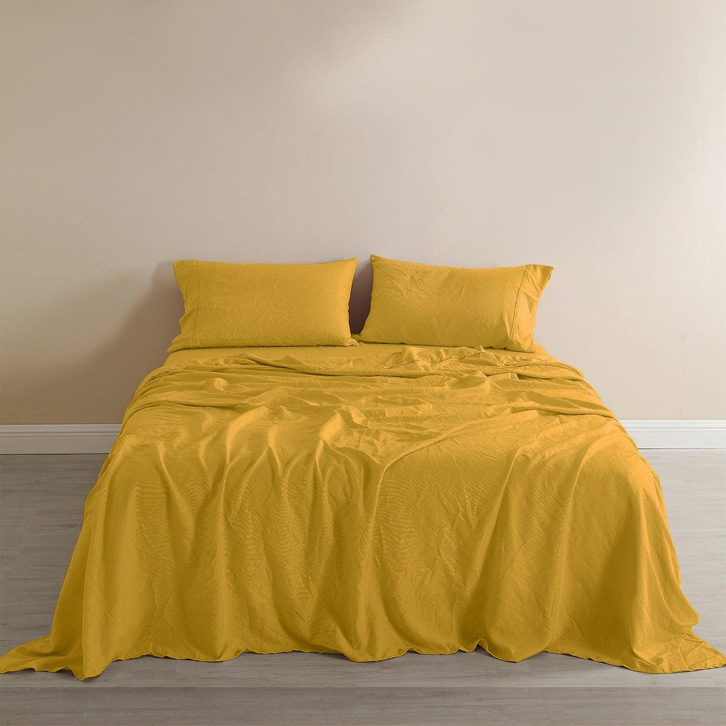 Royal Comfort Flax Linen Blend Sheet Set Bedding Luxury Breathable Ultra Soft Mustard Gold King Deals499
