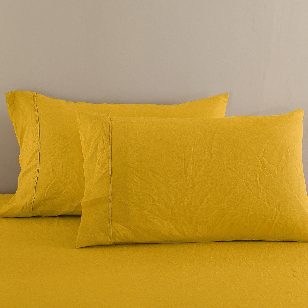 Royal Comfort Flax Linen Blend Sheet Set Bedding Luxury Breathable Ultra Soft Mustard Gold King Deals499