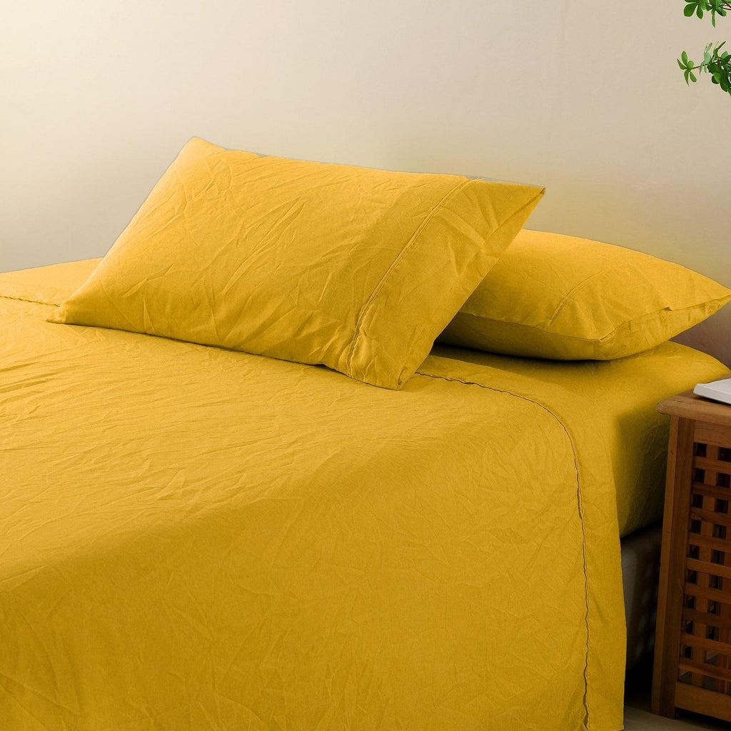 Royal Comfort Flax Linen Blend Sheet Set Bedding Luxury Breathable Ultra Soft Mustard Gold King Deals499