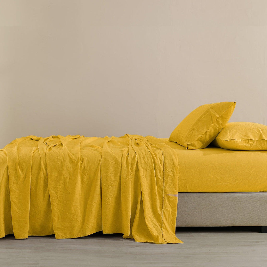 Royal Comfort Flax Linen Blend Sheet Set Bedding Luxury Breathable Ultra Soft Mustard Gold King Deals499