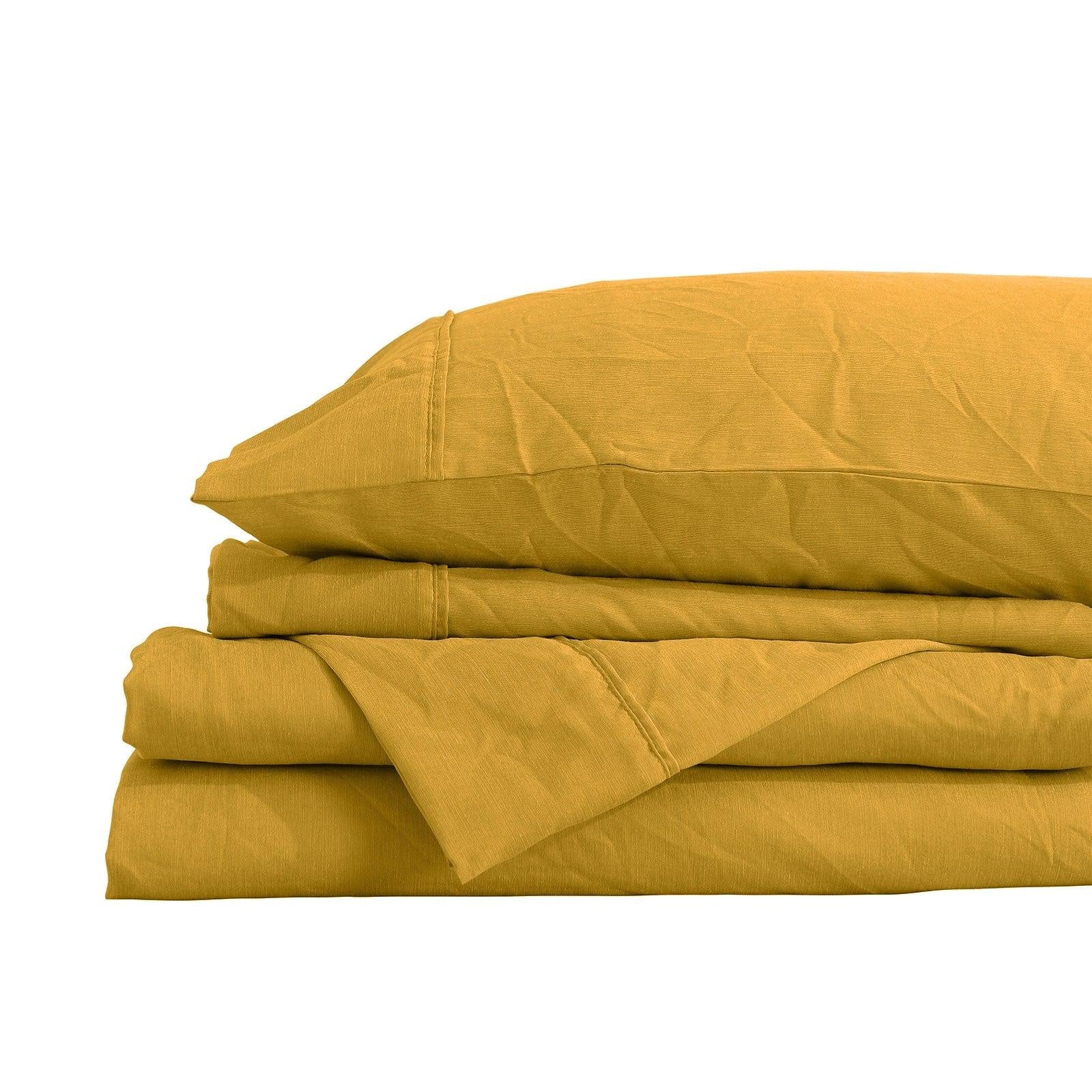 Royal Comfort Flax Linen Blend Sheet Set Bedding Luxury Breathable Ultra Soft Mustard Gold King Deals499