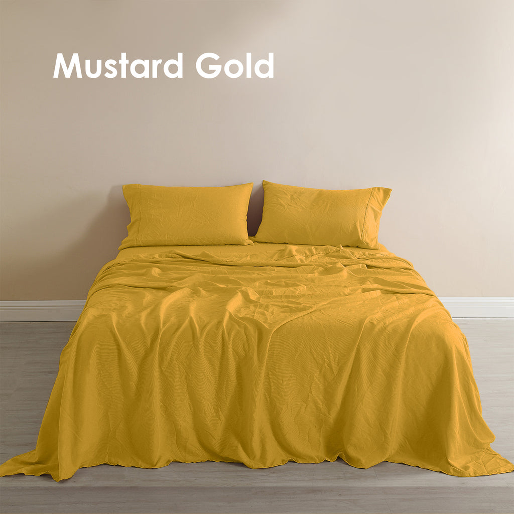 Royal Comfort Flax Linen Blend Sheet Set Bedding Luxury Breathable Ultra Soft Mustard Gold King Deals499
