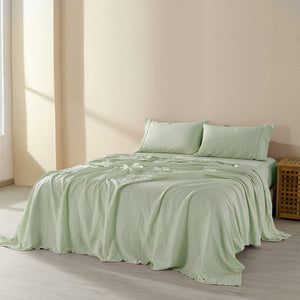 Royal Comfort Flax Linen Blend Sheet Set Bedding Luxury Breathable Ultra Soft Sage Green King Deals499